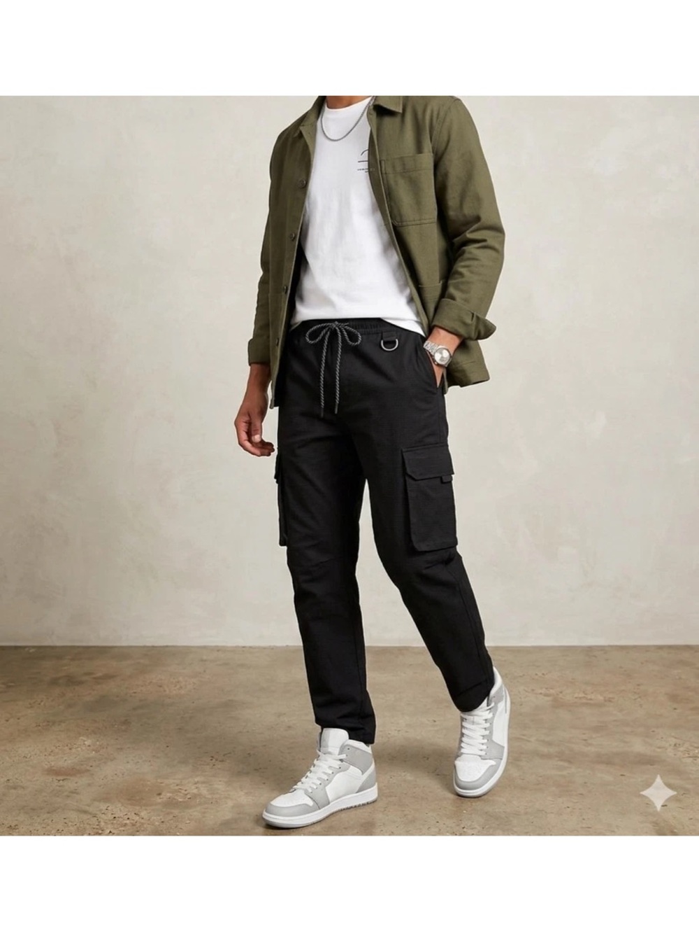 Men's Black Cargo Jogger Pants - Casual Utility Style